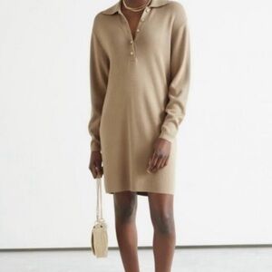 Los Angeles Atelier & Other Stories Dress Beige Camel Size S Gold Button Detail
